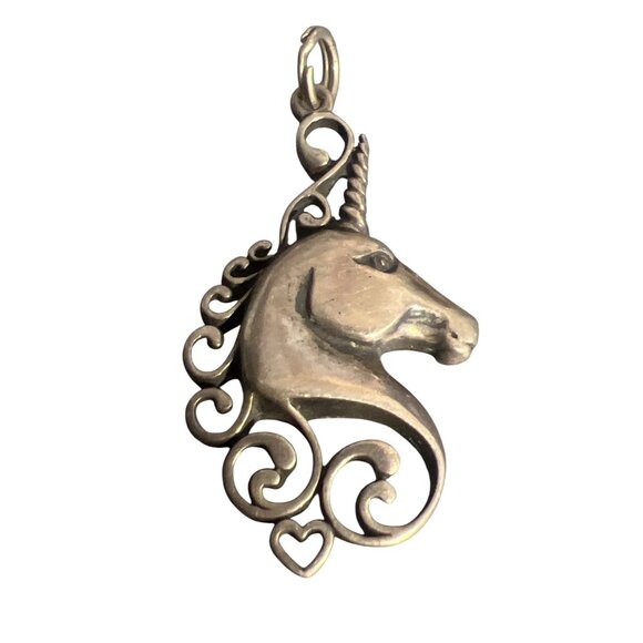 Vintage Sterling Silver Unicorn Head Pendant Charm Openwork Estate 2.2g 1.25" - Picture 2 of 6